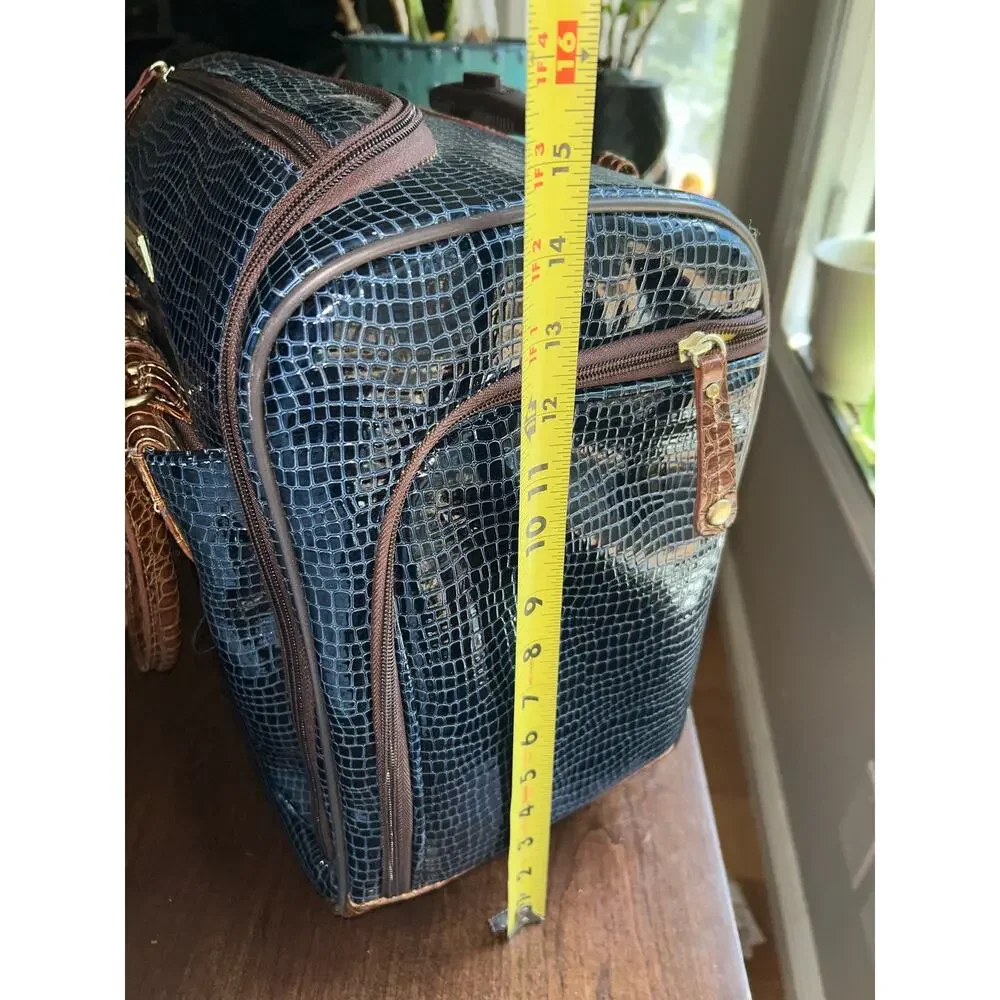 New Samantha Brown blue croc rolling carry-on luggage suitcase & toiletry bag